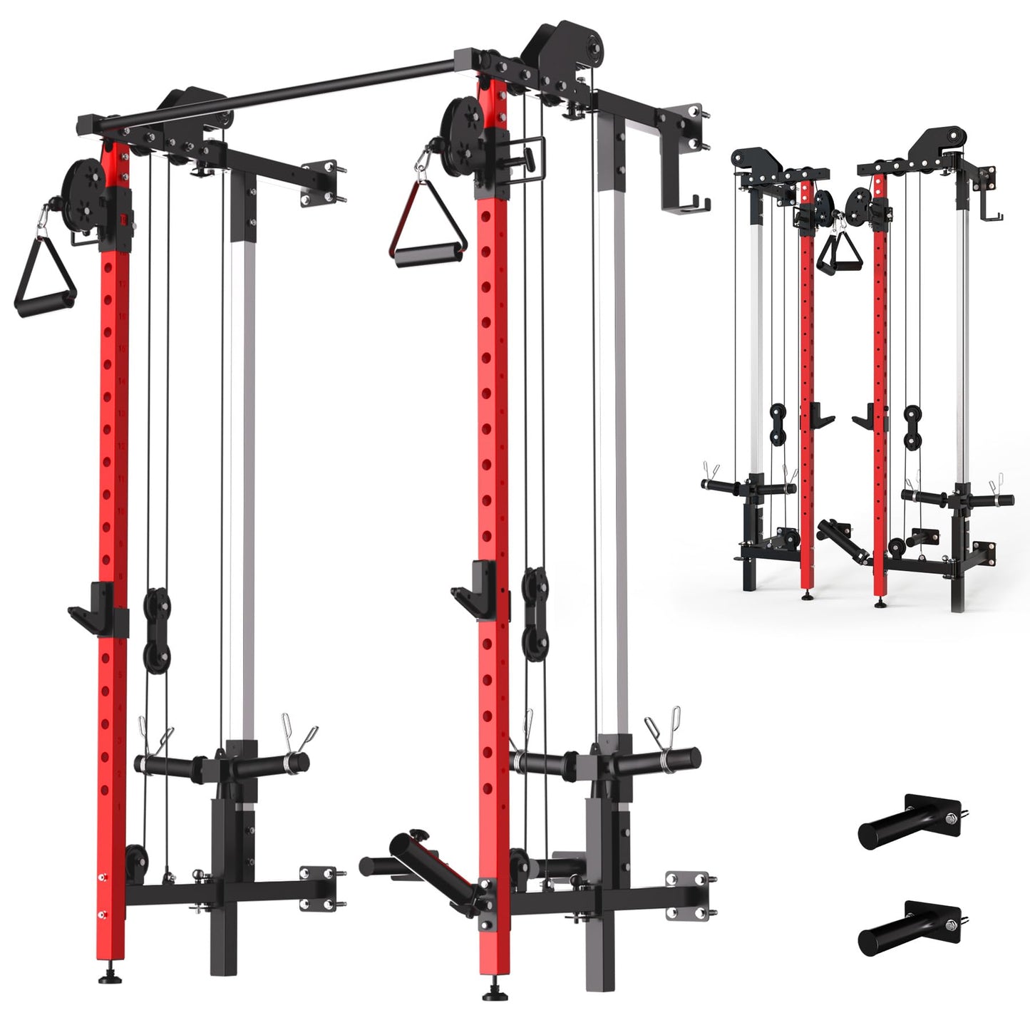 Garvee Folding Squat Rack, Wall Mounted Power Rack with Dual Independent Pulley System & Pull Up Bar, Multi-Function Power Cage with for Home Gym Space-Saving