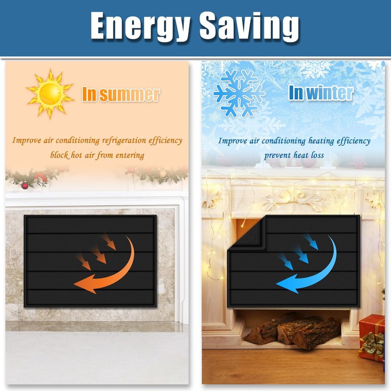 Magnetic Fireplace Blanket for Heat Loss Indoor Fireplace Covers Keep Drafts Out Stops Heat Loss Fireplace Draft Stopper with Built-in 12 Strong Magnet for Iron Fireplace Frame Fireplace Screen 36x32"