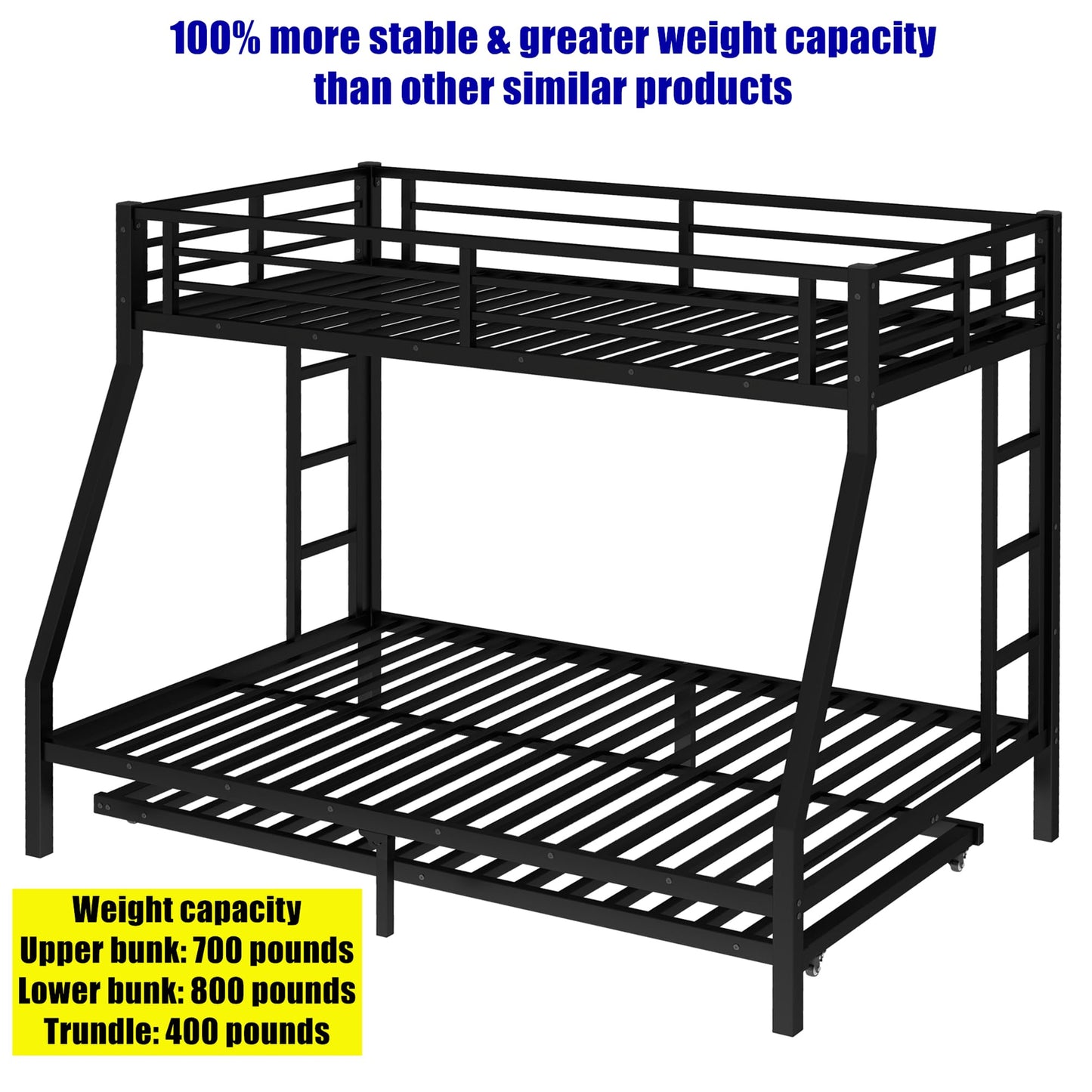 NOAHLEO Stronger & Safer Heavy Duty Metal Twin Over Full Bunk Bed with Twin Trundle for Adults Teens, More Stable Thickened Steel Bunkbed (Twin Over Full Bunk Bed with Twin Trundle)