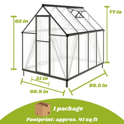 6x8 FT Greenhouse for Outdoors, Walk-in Greenhouse with Quick Setup Structure and Roof Vent, Aluminum Large Green House for Outside, Garden Backyard, Dark Gray