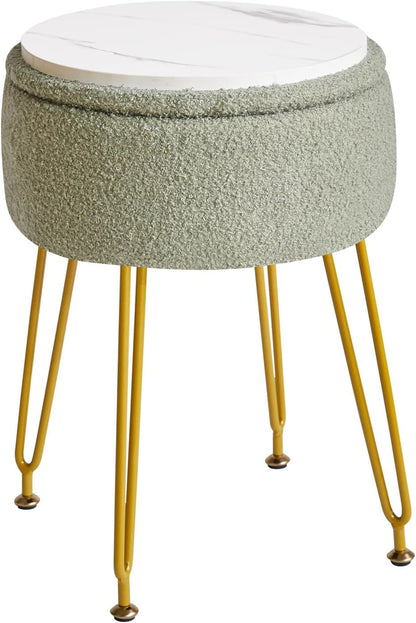 WBD010D IBUYKE Teddy Velvet Storage Footrest Stool Ottoman, Makeup Vanity Stool Side Table with Removable Cover, Golden