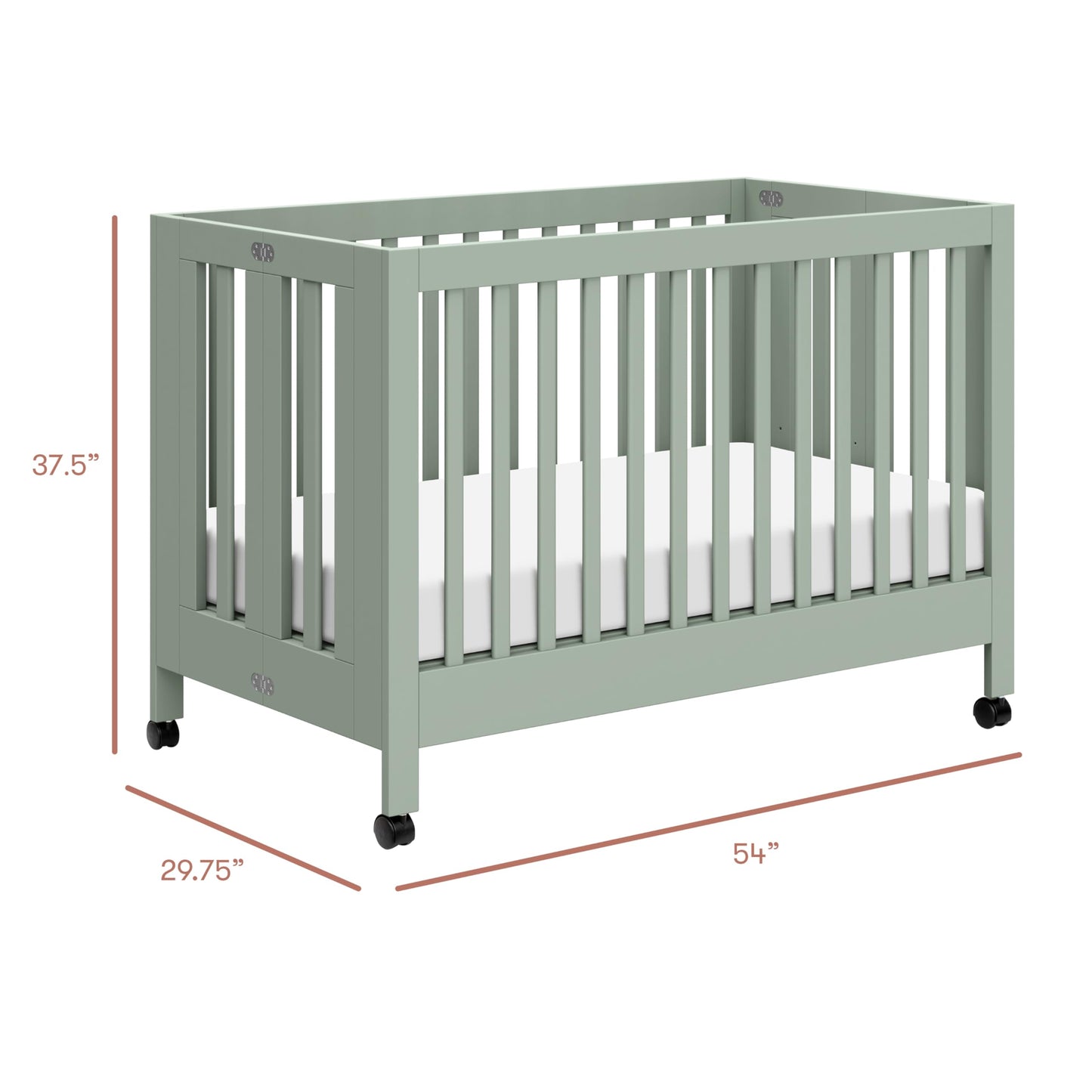 Babyletto Maki Full-Size 2-in-1 Portable Folding Crib with Toddler Bed Conversion Kit in Light Sage, Greenguard Gold Certified