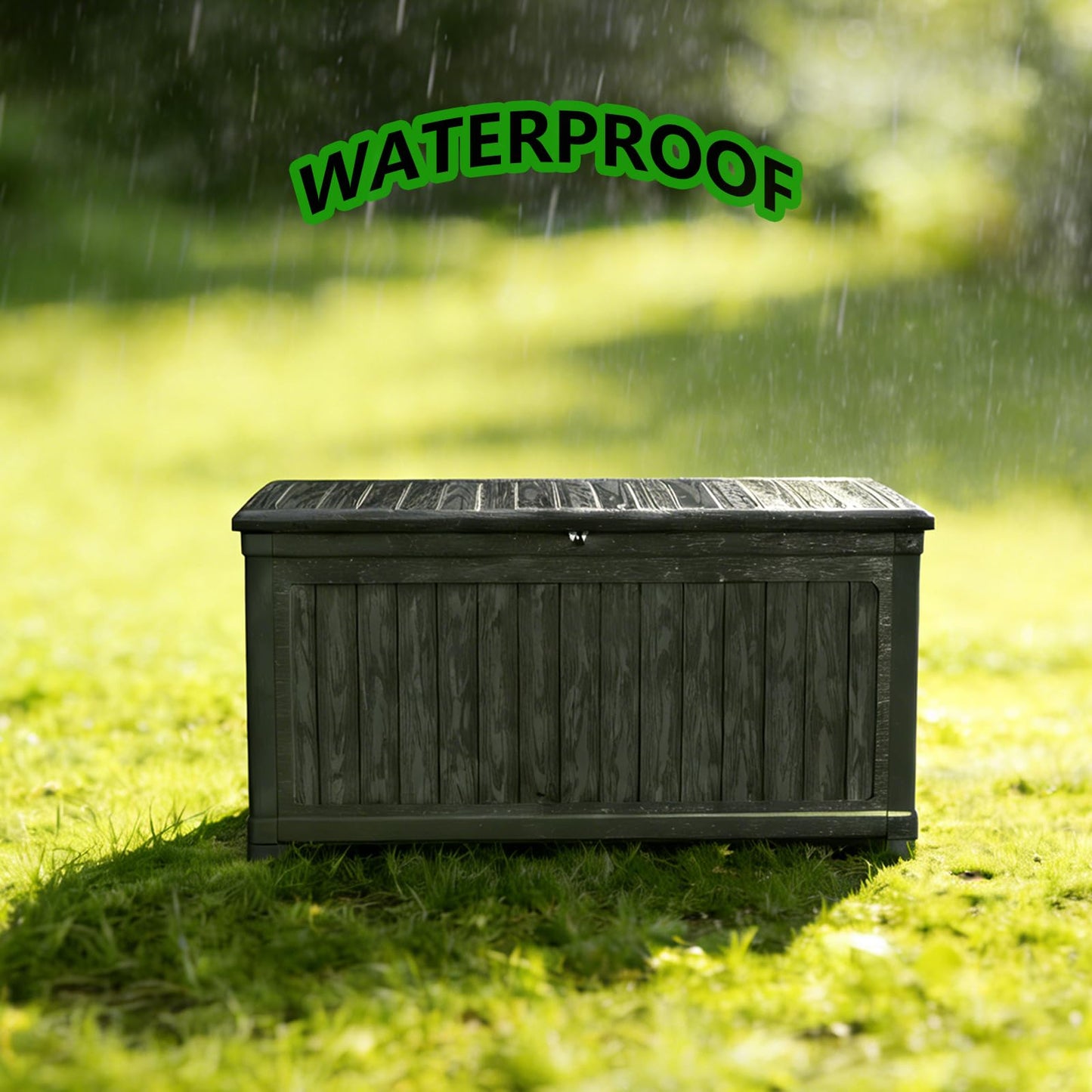 WELBEST 260 Gallon XXL Outdoor Storage Box Waterproof Resin Large Deck Box for Patio, Yard, Garden Tools, Black