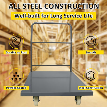 Heavy Duty Platform Truck Moving Flatbed Cart, 30"x60"Push Dolly, 2000 LBS Dolly Cart Flatform with Wheels and Handle, Steel Flatbed Cart for Luggage Moving, Shopping