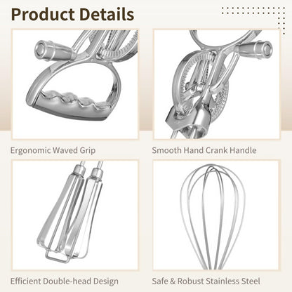Rotary Egg Beater Set, Manual Rotating Beater with Mixer, Silicone Brush, and Spatula, Double-head Hand Push Whisk, Household Ehisk Accessories for Baking