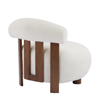Christopher Knight Home Elvina Boucle Fabric Accent Chair, Solid Wood Single Lounge Sofa, Bedroom Comfy Reading Chair, for Modern Minimalist Style Living Room/Home Office, Milky White+Walnut