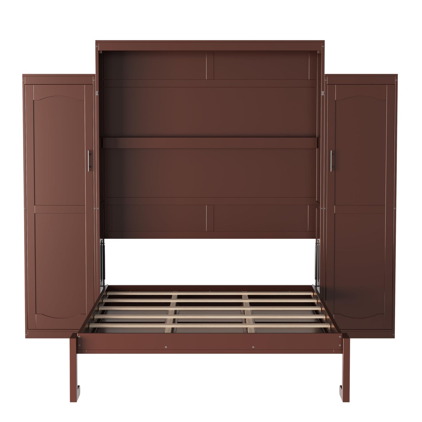 Ball & Cast Murphy Bed Queen Size,Wood Foldable Wall Bed with 2 Sides Wardrobe and Storage Shelf, Hidden Cabinet Bed Frame for Bedroom,Guest Room,Space Saving,No Box Spring Needed,Walnut
