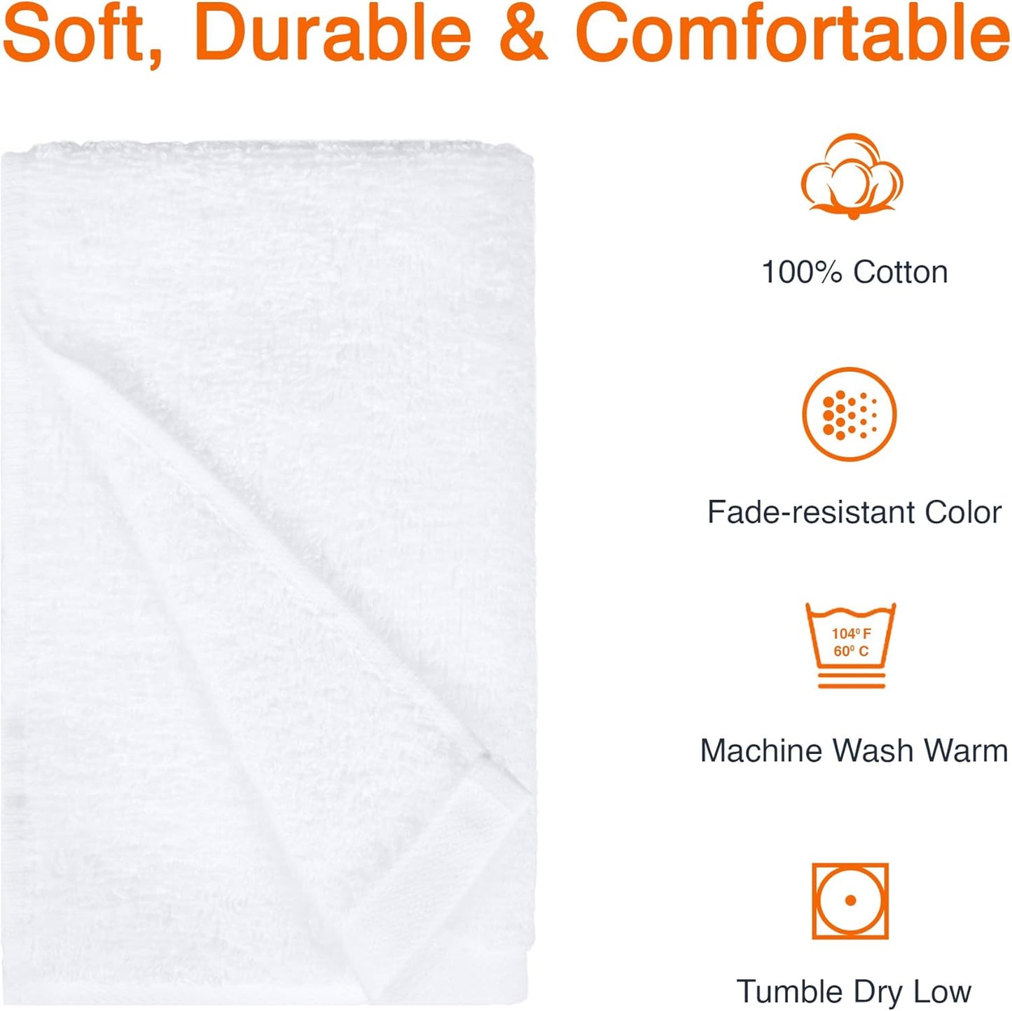 16 26 12-Pack Amazon Basics Soft and Thick Cotton Hand Towels for Bath, Kitchen, Gym, x in, White