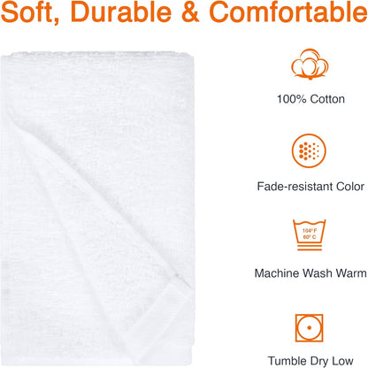 16 26 12-Pack Amazon Basics Soft and Thick Cotton Hand Towels for Bath, Kitchen, Gym, x in, White