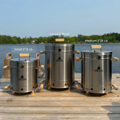 Smoked Grillers Barrel Smoker Grill Combo | 100% 304 Stainless Steel Barrel | 95% Less Smoke, Even Heat | Easy to Use & Clean – Vertical Smoker Ideal for Balconies and Backyards (MEDIUM-25 LBS)
