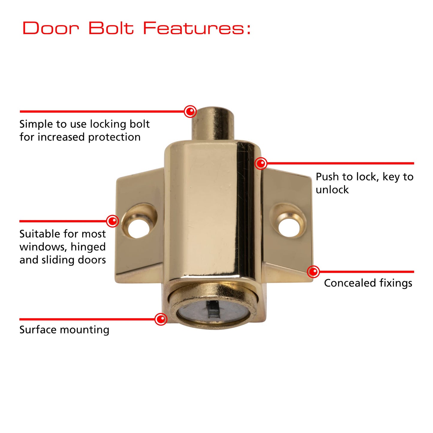 Sterling PLB100 Patio Door and Window Locks - Brass