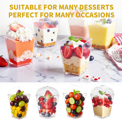 XCRUI 100Pack 5oz Dessert Cups with Lids and Spoons,Plastic Parfait Appetizer Cup,Disposable Plastic Cups, Great for Desserts, Appetizers, Puddings, Mousse