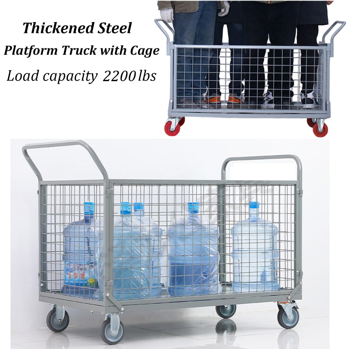 Heavy Duty Platform Truck Cart with Cage, Extra Large Foldable Push Cart, 2200LBS Capacity, for Warehouses Storage