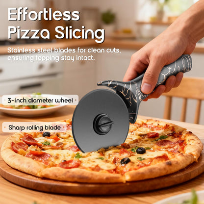 CYDNNE pizza cutter wheel with Removable and Washable Blade - Perfect for pizza Rolls, Pastry, Cheese, and cakes - Easy to Clean and Replace - Non-slip Grip for Smooth Cutting 8.47 Inches (Black)