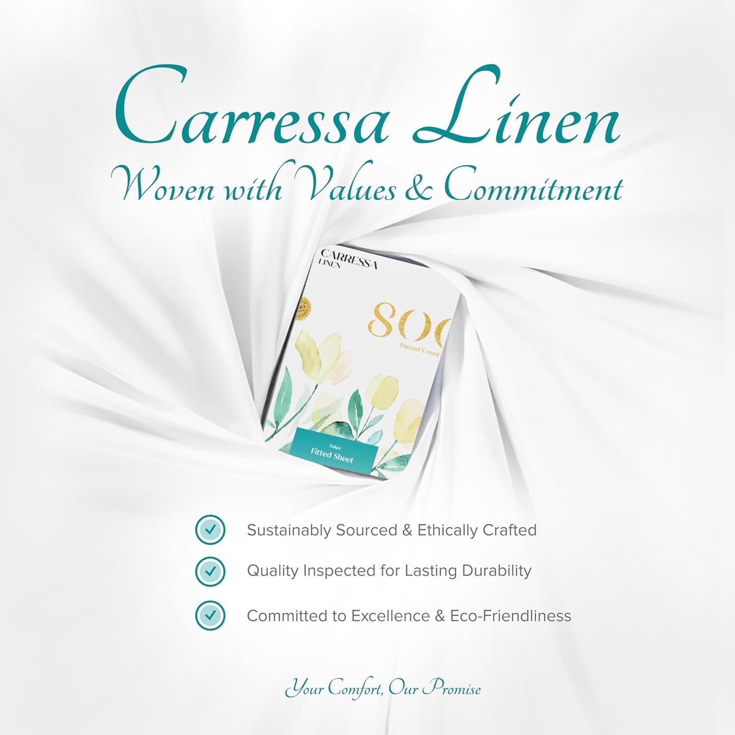 Carressa Linen Luxury 100% Egyptian Cotton California King Fitted Sheet, 800 TC, Deep Pocket, Ivory