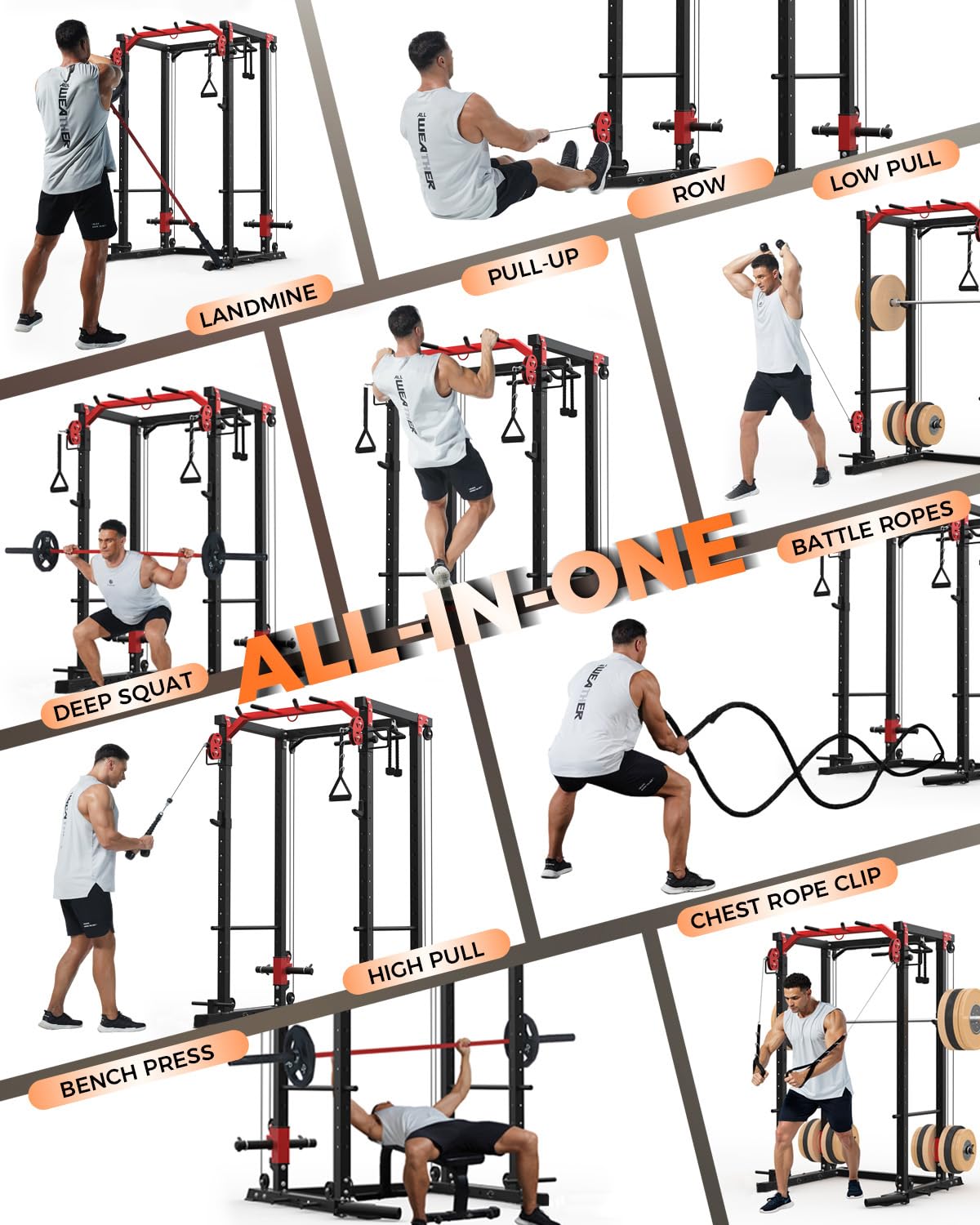 Power Cage, Power Rack with Cable Crossover System, 2000LBS Squat Rack with LAT Pull Down System, Workout Cage with Pulley System for Fitness Home Gym Strength Training