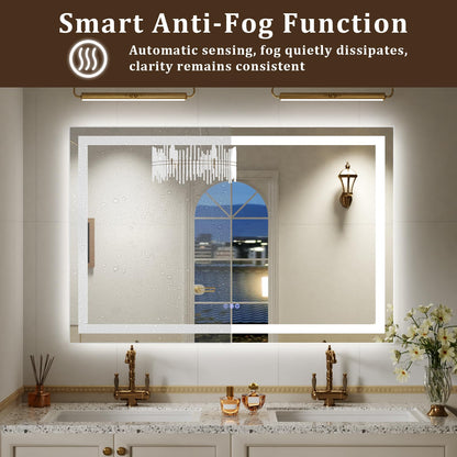 VETROVUE 60"x40" Large Smart LED Bathroom Mirror - Dimmable Brightness, Backlit & Frontlit Lighting, 3 Color Modes, Anti-Fog, Memory Function, Wall Mounted Lighted Vanity Makeup Mirror