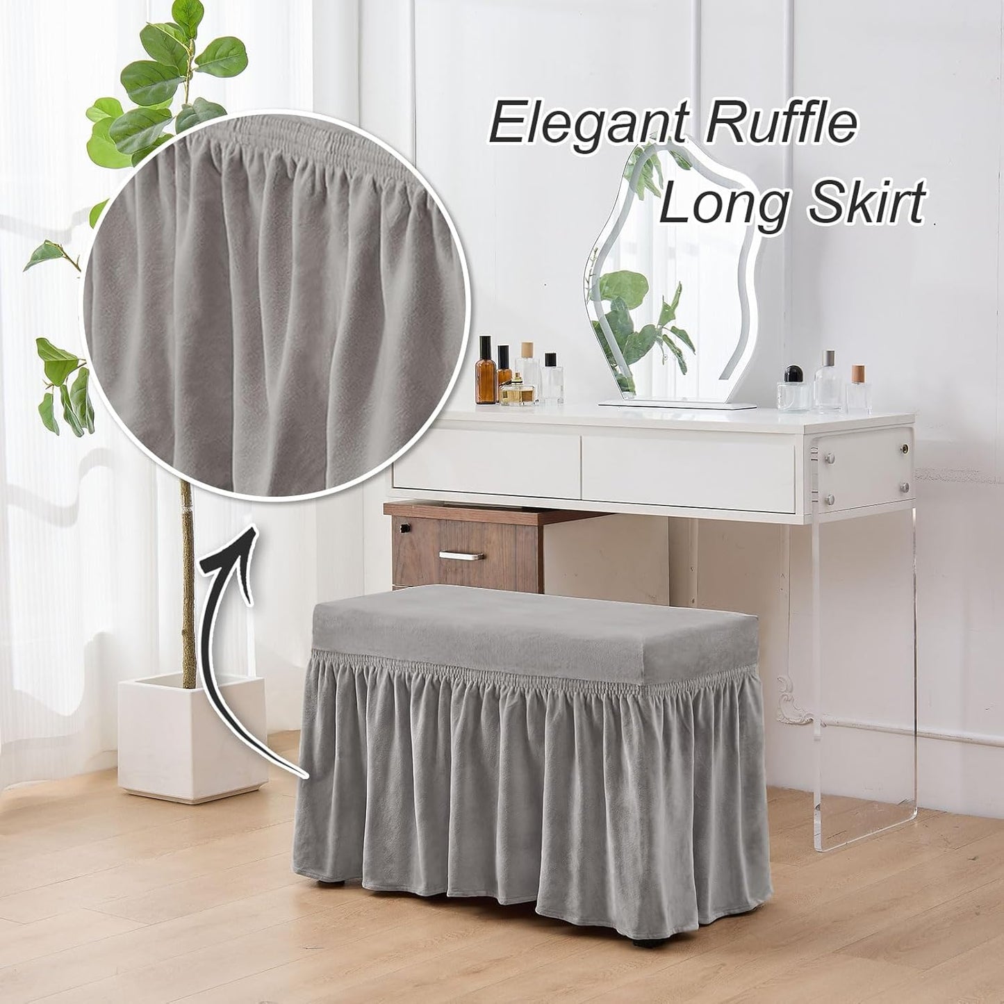 NICEEC Spandex Stretch Piano Bench Cover with Skirt Removable Ottoman Cover Rectangular Washable Stool Slipcover