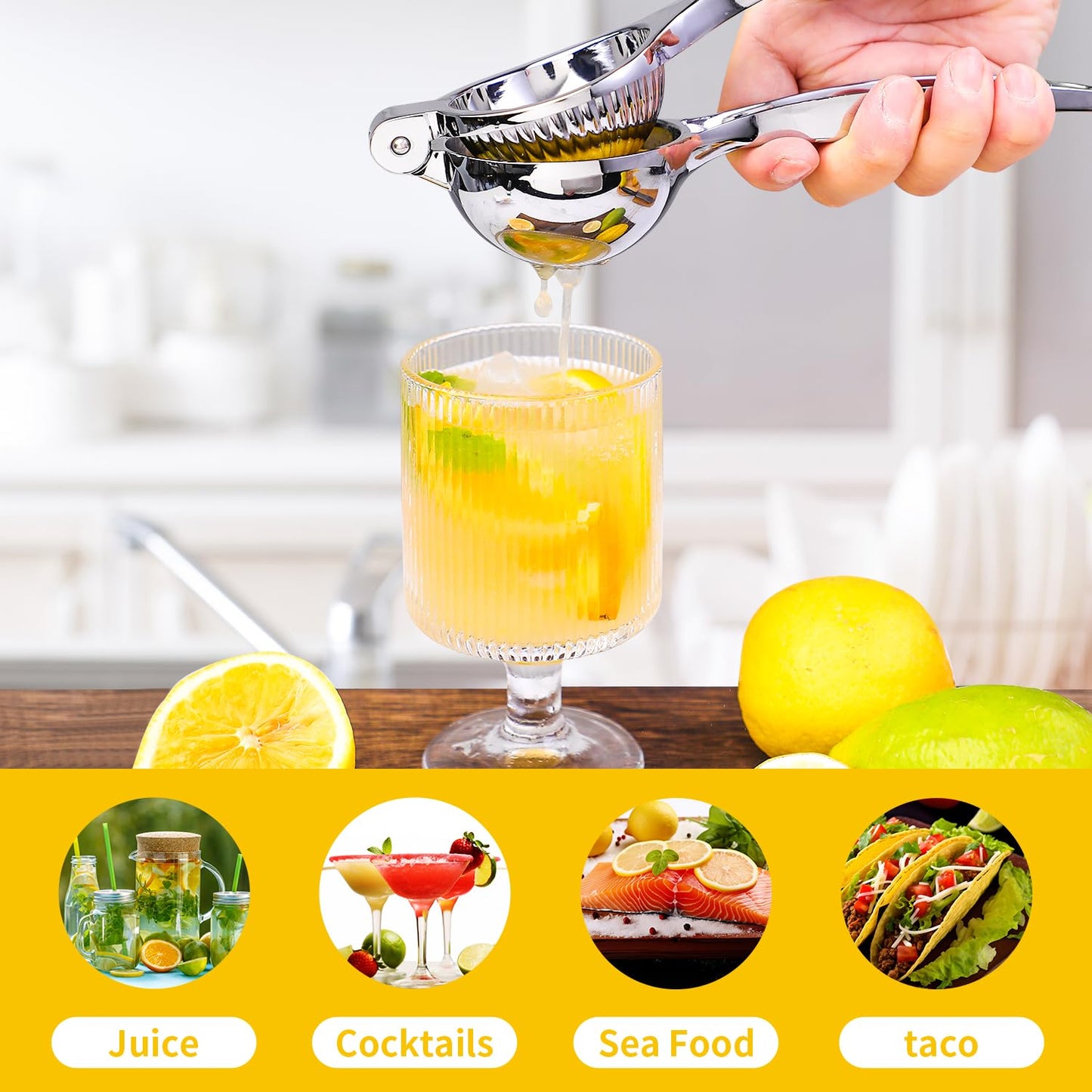 Rekix Lemon Squeezer, Max Extraction Hand Press Lemon Juicer, Heavy Duty Manual Orange Juicer, Sturdy Metal Lime Squeezer, Durable Handheld Citrus Fruit Squeezer for Kitchen Bar, Exprimidor De Limones