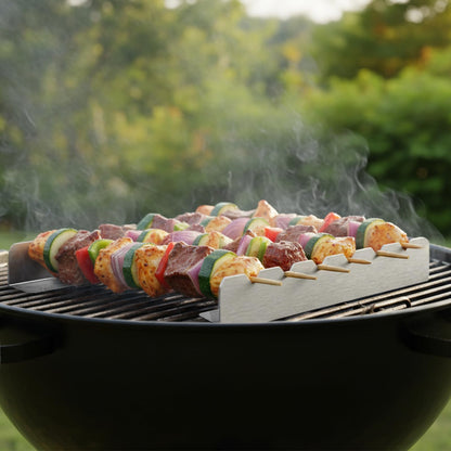 6 Pcs Stainless Steel Skewers Holder, Universal Shish Kabob Rack for BBQ and Grilling, Compatible with Wood, Bamboo, Round, Metal, Flat Skewers, 12 Inch