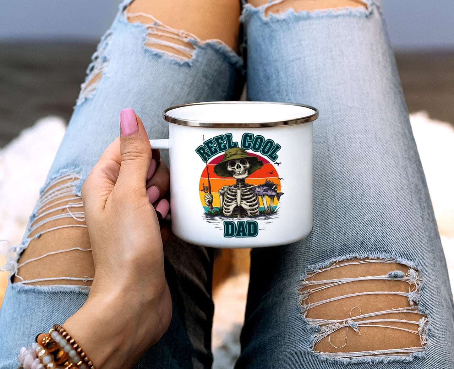 Reel Cool Dad Fishing Campfire Mug, Father's Day Gifts, Camping Cup for Men (16oz)