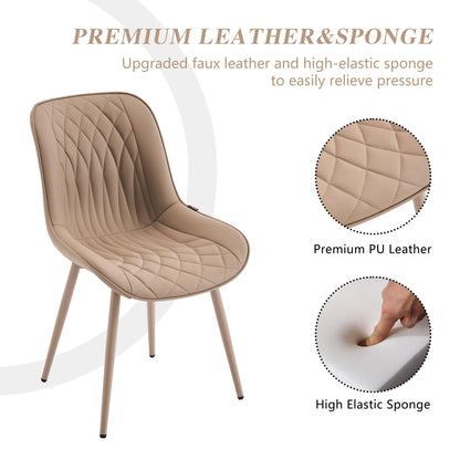 YOUNIKE Faux Leather Dining Chairs Set of 2 Mid-Century Modern High Padded Back Comfy Upholstered Kitchen Chairs with Metal Legs Wide Seat Accent Side Chair for Dining/Living/Waiting Room Khaki