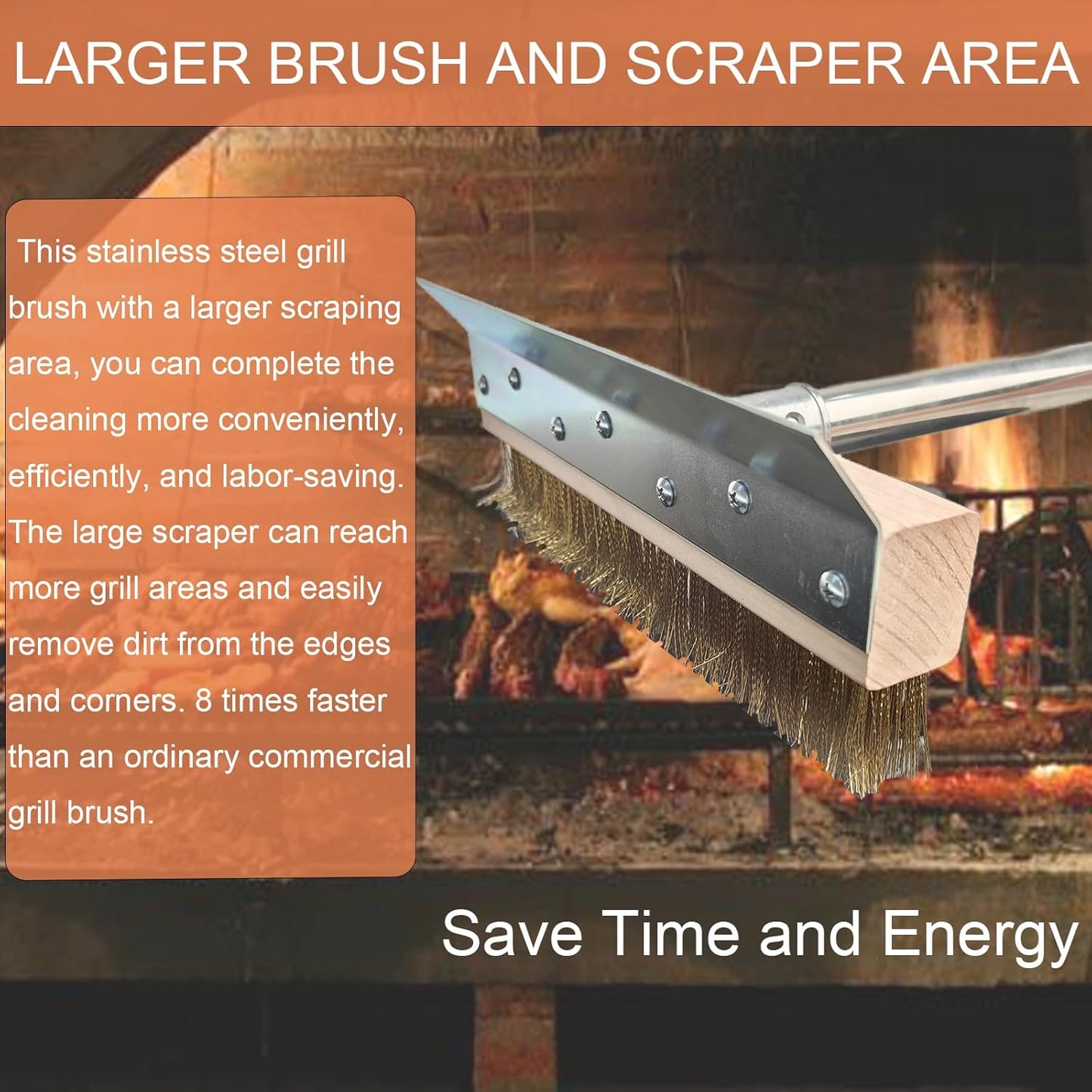 LAKIDOGS 4 Commercial Aluminum Pizza Oven Brush, Grill Brush, Wire Brushes, with Scraper and Sections of Detachable