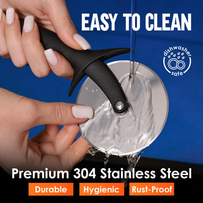 KitchenStar Pizza Cutter Wheel - 304 Stainless Steel Slicer Knife with Super Sharp Blade, Anti-Wobble Axle Mechanism, Ergonomic Non-Slip Handle & Protective Cover, Dishwasher Safe