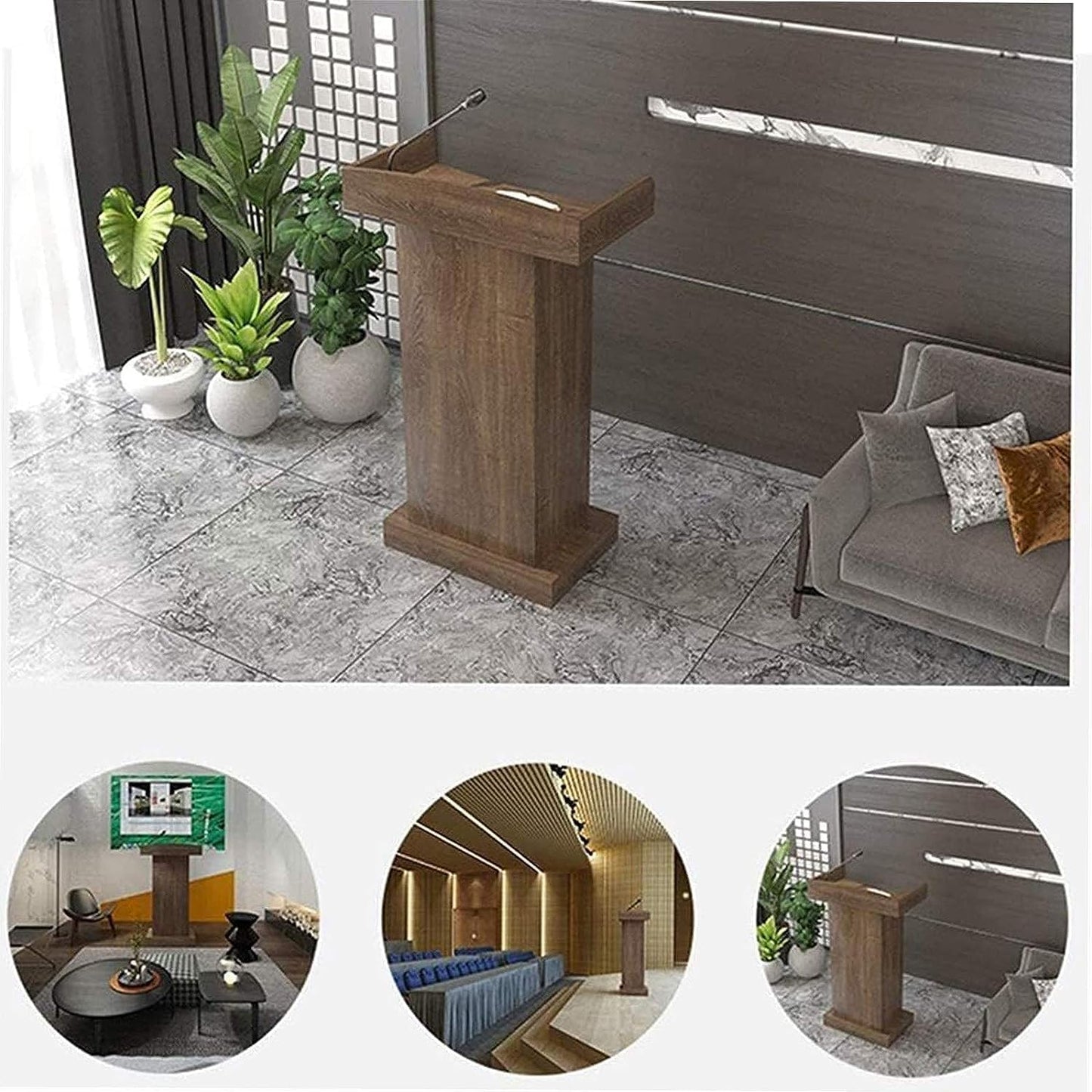 BKEKM Modern Lecterns Floor Standing with Drawers and Open Storage Podium Stand Pulpits for Churches Wooden Luxury Teacher Podiums