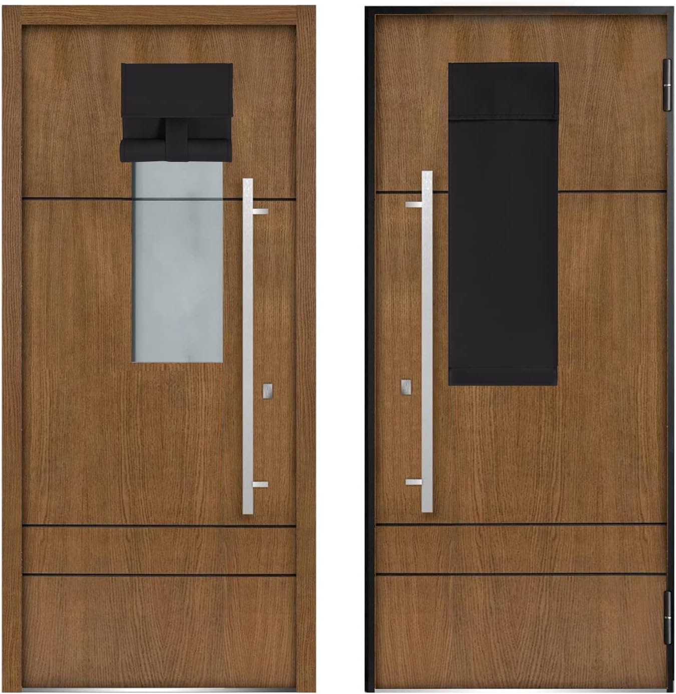Soft Blackout French Door Curtains for Privacy, Block Out Light, Thermal Insulated Room Darkening, Easy Install (Black,
