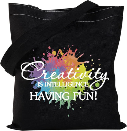 Artist Tote Bag, Creativity is Intelligence Having Fun, Art Teacher Gifts, Art Student Gifts Supply Bag