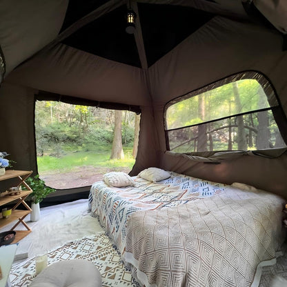 Trend Tents Instant Pop Up Camping Tent for 2-4 People 9.8x9.8ft Cabin Tent with 8ft Standing Height, Waterproof Rainfly, 300GSM Poly-Cotton Canvas, Automatic Setup for Glamping & Family Camping
