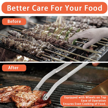 2PCS Kitchen Tongs BBQ, Non-Stick Metal Tongs for Cooking, Heavy Duty Stainless Steel Meat Tongs for Flip Bacon Steak Meat Sausage Vegetables