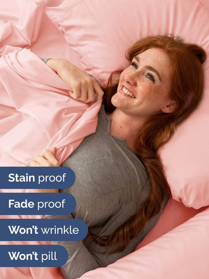Skiennix Extra Deep Split King Sheet Set - 7 Piece Breathable Cooling Bedding - Soft Wrinkle-Free Baby Pink
