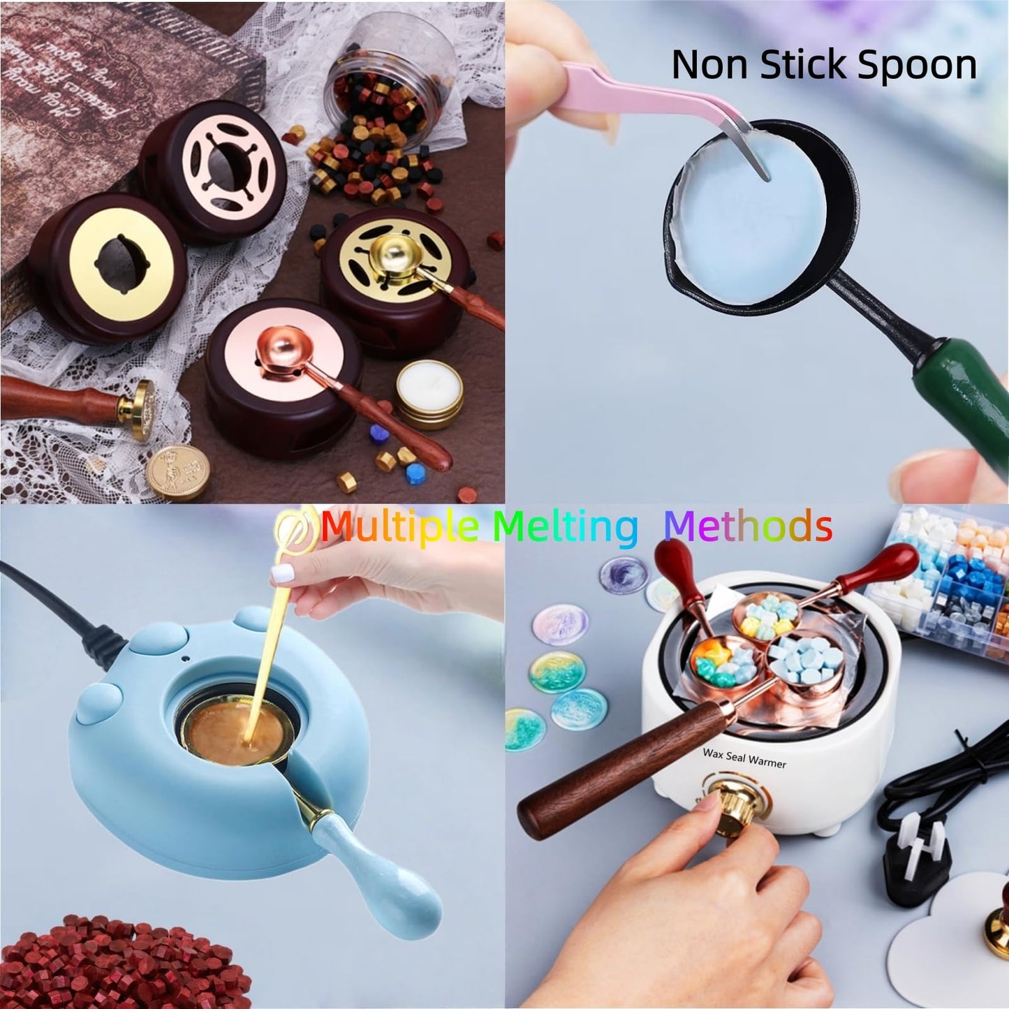 Initial Alphabet C Wax Seal Stamp Set, Retro Letter Sealing Stamp with 150Pcs Sealing Wax Beads in 5 Color, Melt Non Stick Spoon Pen Kit for Wedding and Christmas (C)