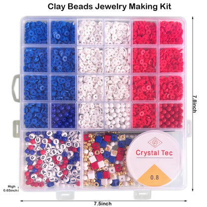 USA Clay Beads Bracelets Jewelry Making Kit, Veternas Day, Memorial Day, 4th of July, Independence Day, Party Supplies Faovrs, USA Flag Art and Craft DIY Keychain Making Set, (Red White Blue, 1 Box)