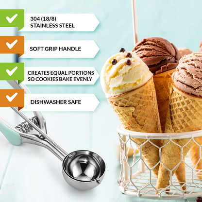 Spring Chef Large #20 Stainless Steel Cookie Scoop for Baking - Melon Baller - Multifunctional 2.93 Tbsp Cookie Scooper with Trigger Release for Ice Cream, Meatball, Cupcake, Muffin - Mint