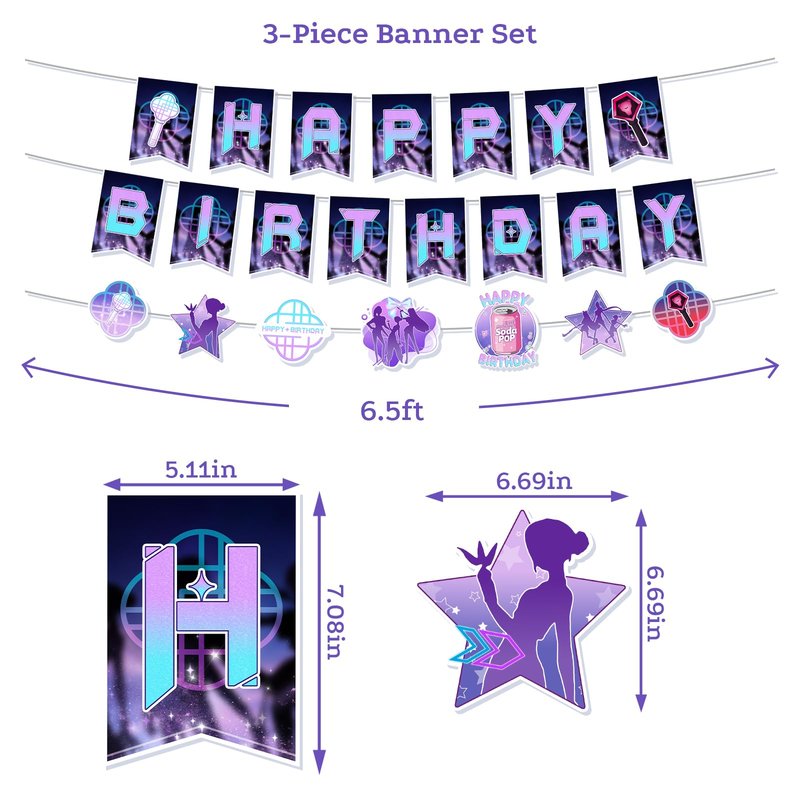 Music Hunter Birthday Banner Set - Includes 2 Happy Birthday Banners & 1 Prop Garland for Magical Music Themed Party Decorations, Easy to Hang Singer Theme Party Supplies