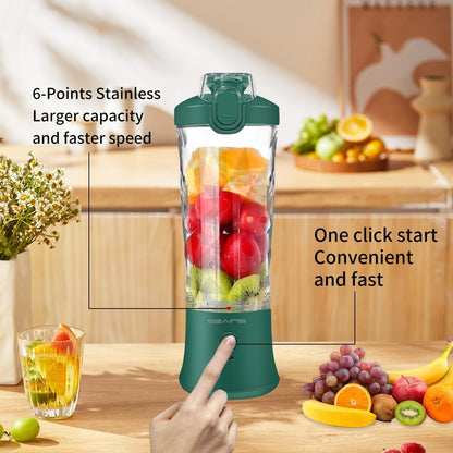 Portable Blender for Shakes and Smoothies - 20 Oz Travel Cup and Lid, Mini Personal Size Blender with 6 Blades