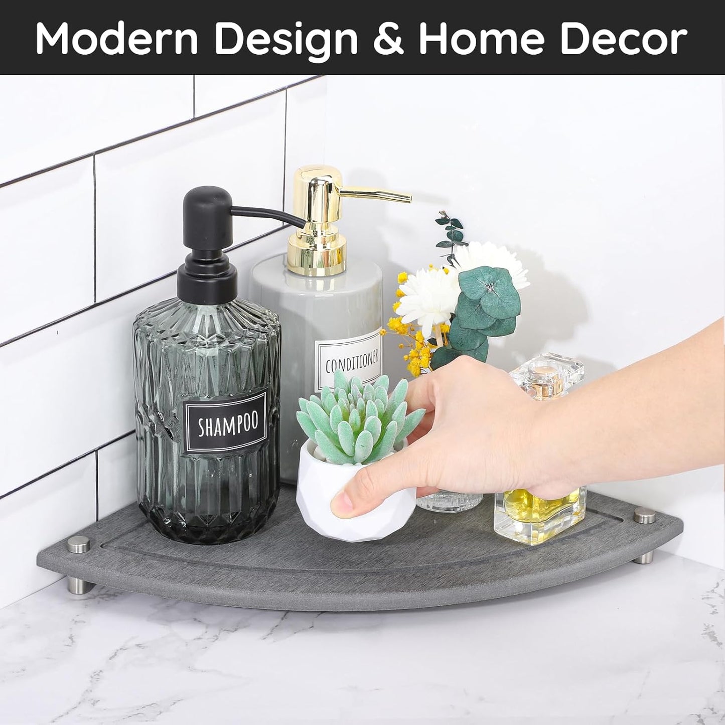Segbeauty 9.85in Water Absorbing Stone Drying Tray, Quick Dry Diatomaceous Earth Corner Countertop Organizer for