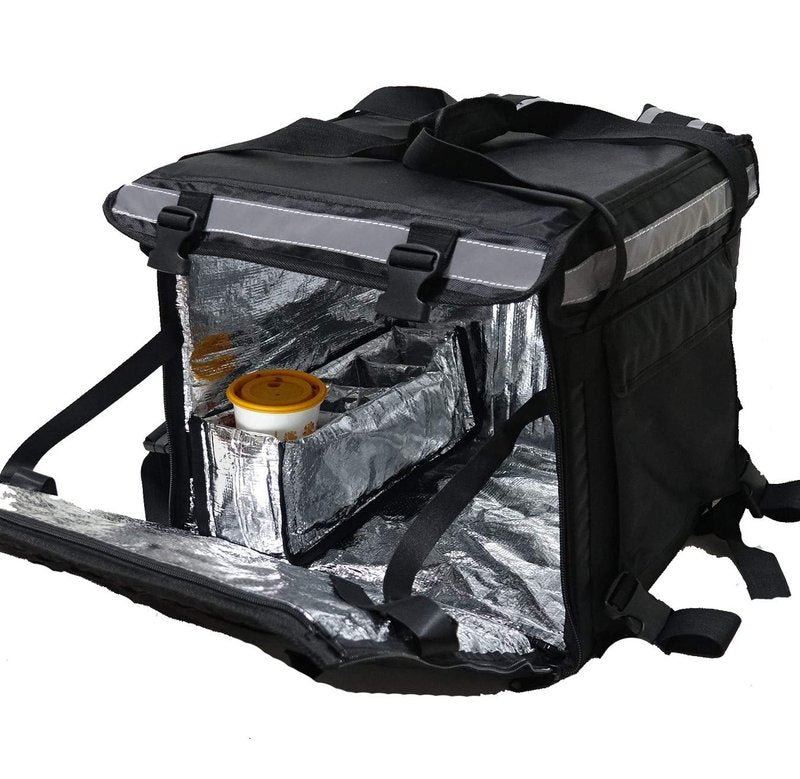 Packir PK-64B: Big Pizza/Food Delivery Bag for Motorcycle or Bicycle, 16"x16"x16", with Metal Rack for Motorcycle Use