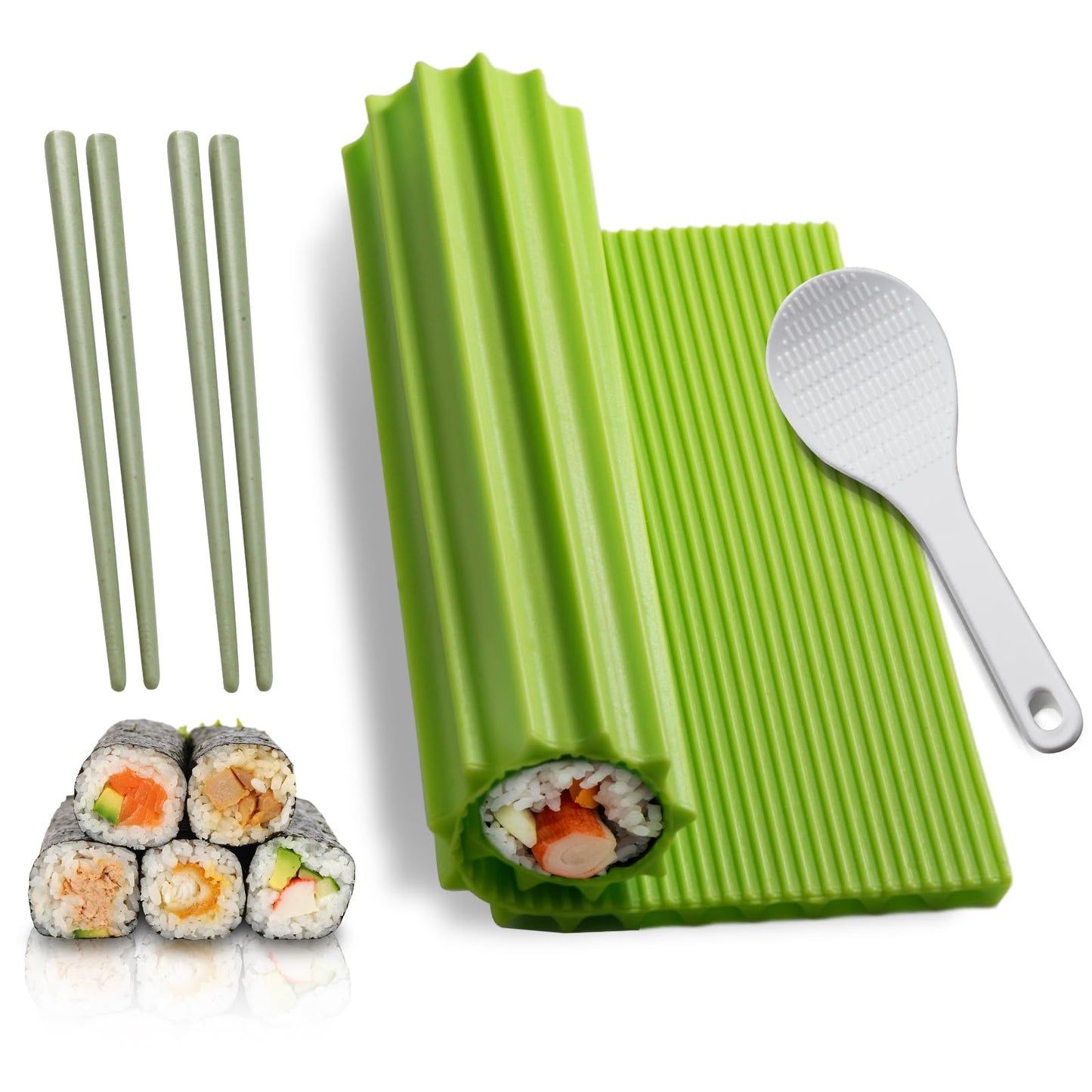 Choxila Sushi Making Kit, Silicone Sushi Mat, Includes 1 Mat, 2 Chopsticks, 1 Spreader, Japanese Style, Smooth Finish, Reusable, Dishwasher Safe