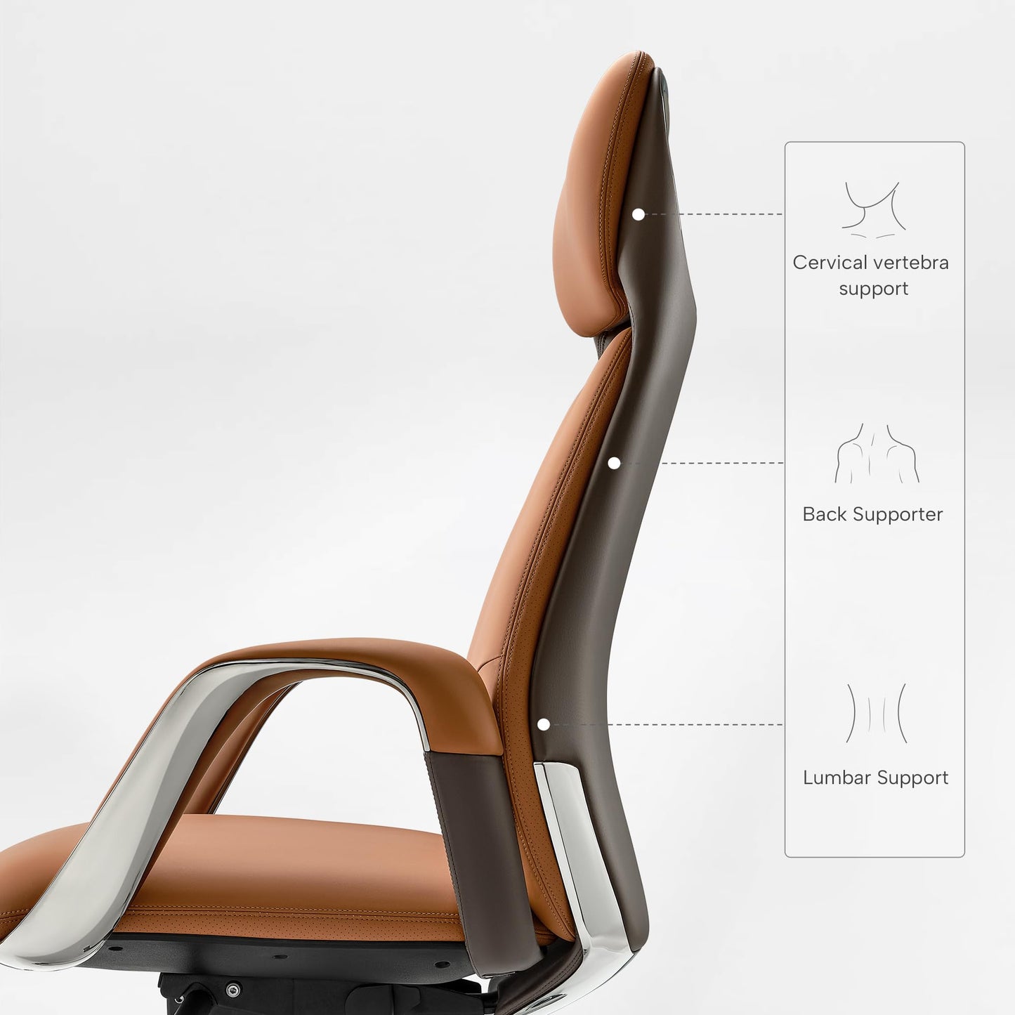 EUREKA ERGONOMIC Serene Executive Office Chair, Premium Nappa Leather High Back Boss Chair with Aluminum Base, Ergonomic Chair with Lumbar Support & Recline, Heavy Duty for Long-Hour Comfort, Brown