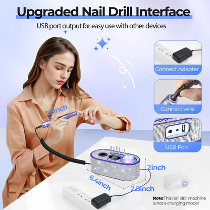 40000RPM Electric Nail File Drill Professional Kit, Drill Machine with LCD Display, Manicure Pedicure Polishing Acrylic Gel Nail Grinder for Salon, Home Use