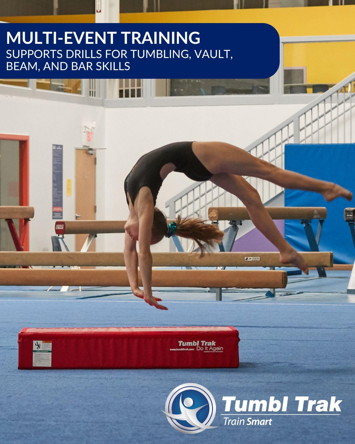 Tumbl Trak Booster Block Gymnastics Spotting Block (4ft x 18in x 8in) – Back Handspring Trainer & Plyo Jump Box for Kids & Adults, Standard, Red
