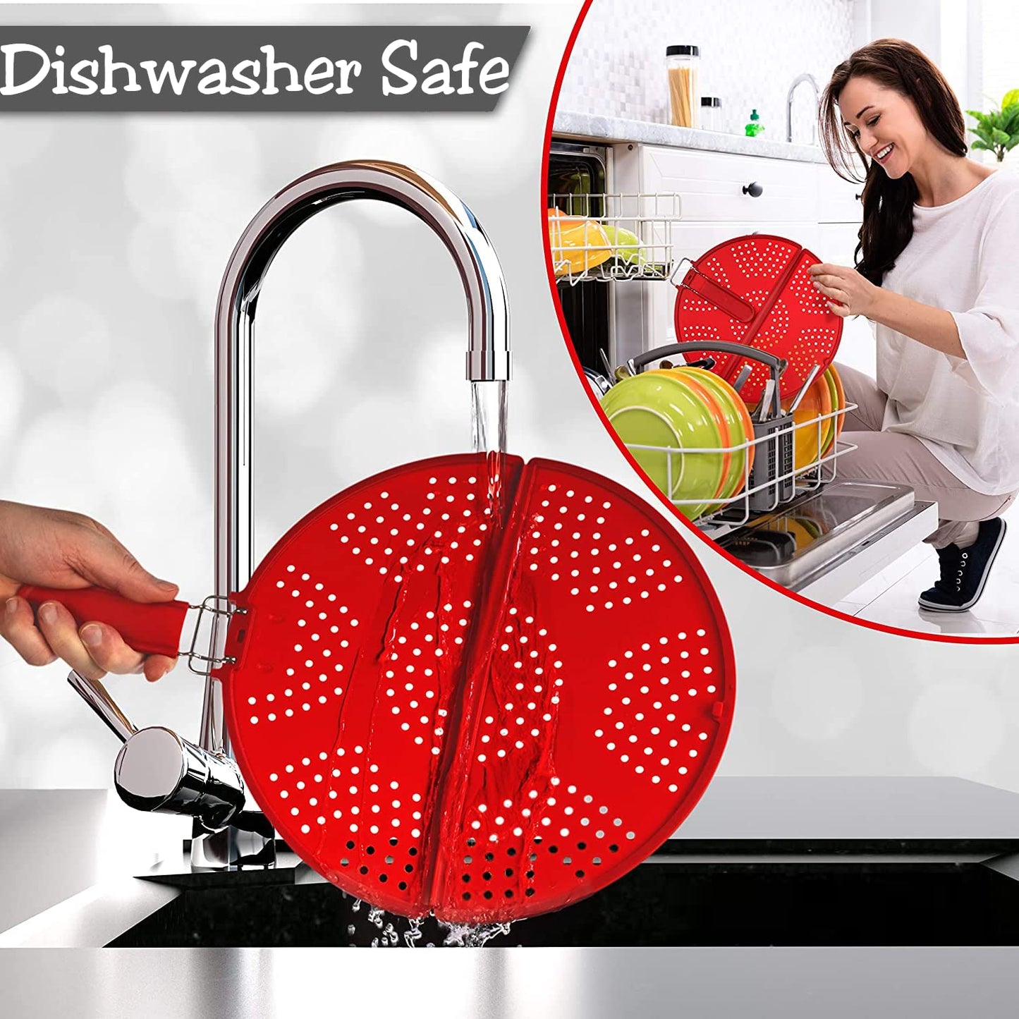 K KIRKWOOD KITCHEN Splatter Screen for Frying Pan Foldable Grease Splatter Guard Silicone Splatter Shields Multifunction Oil Screen for Skillet with Folding Handle Bacon Splatter Screen Strainer