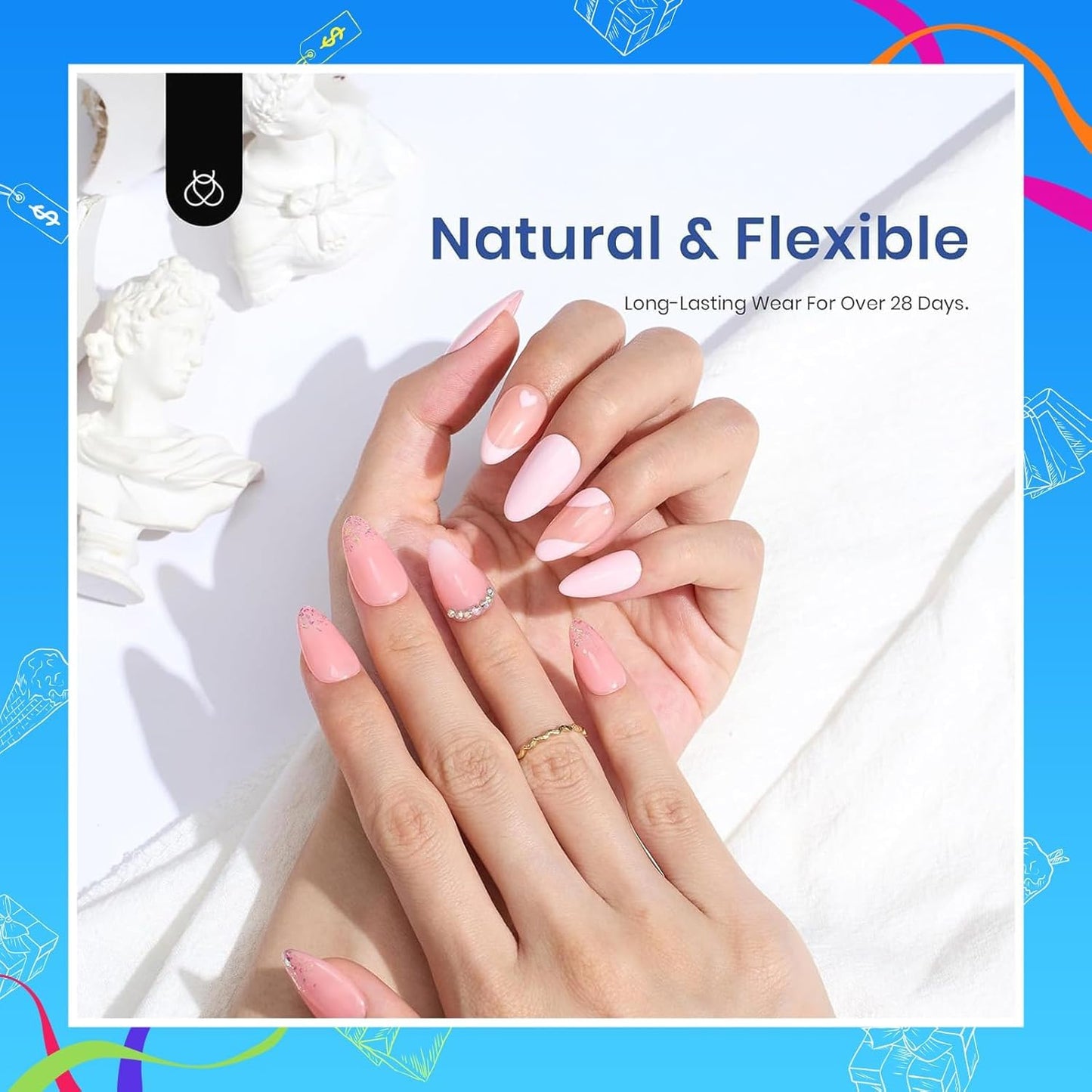 Beetles Gel Nail Extension Kit Almond Shape, Easy 9 in 1 Glue Uv Led Set Etch X Nail Tips Short Almond Half Matte Tips, Gift for Women & Girls, 504 pcs