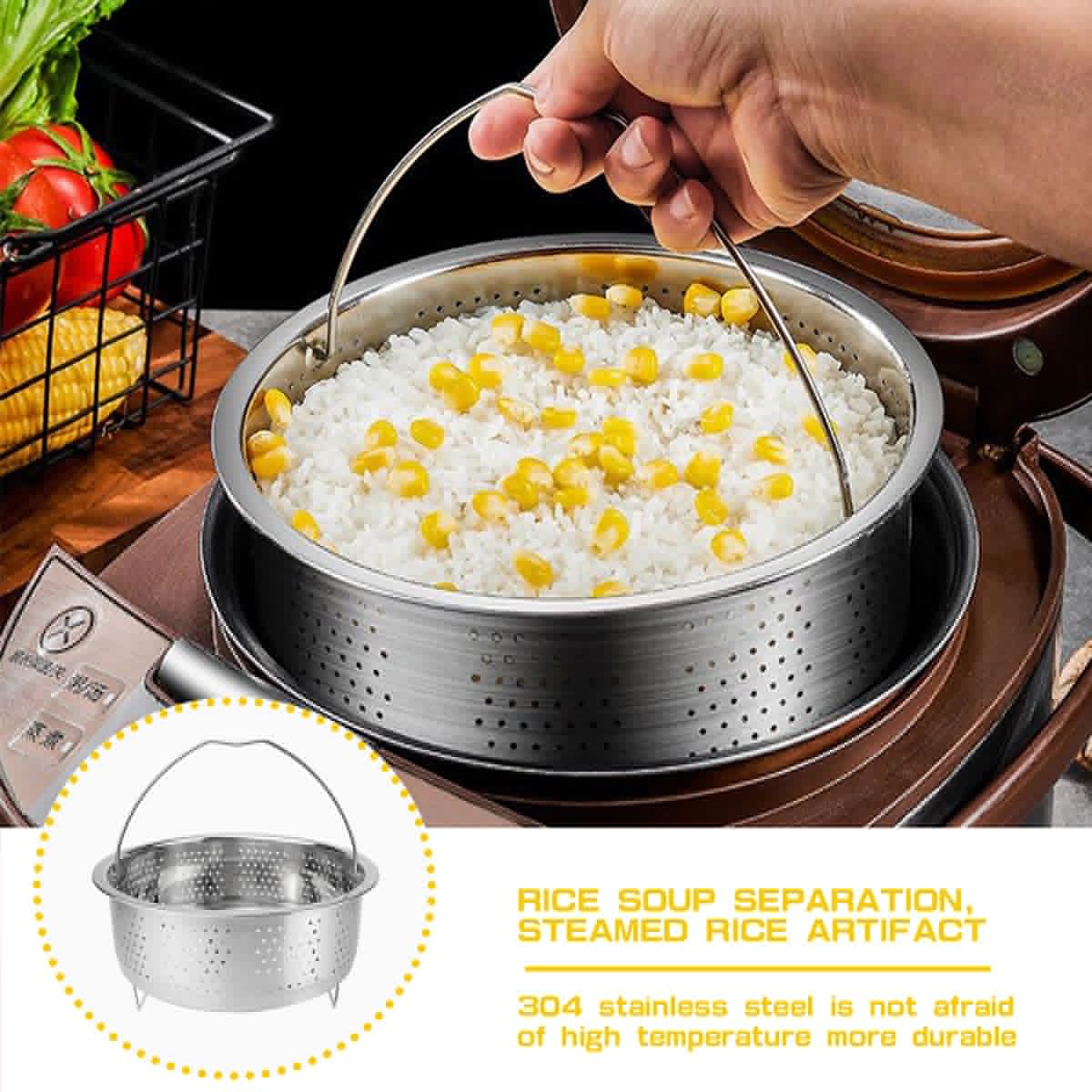 LNQ LUNIQI Stainless Steel Steamer Basket with Handle Rice Cooker Steaming Basket Metal Steamer Insert Steaming Rack for Rice Cooker Warmer Kitchen Cookware Silver（20cm）