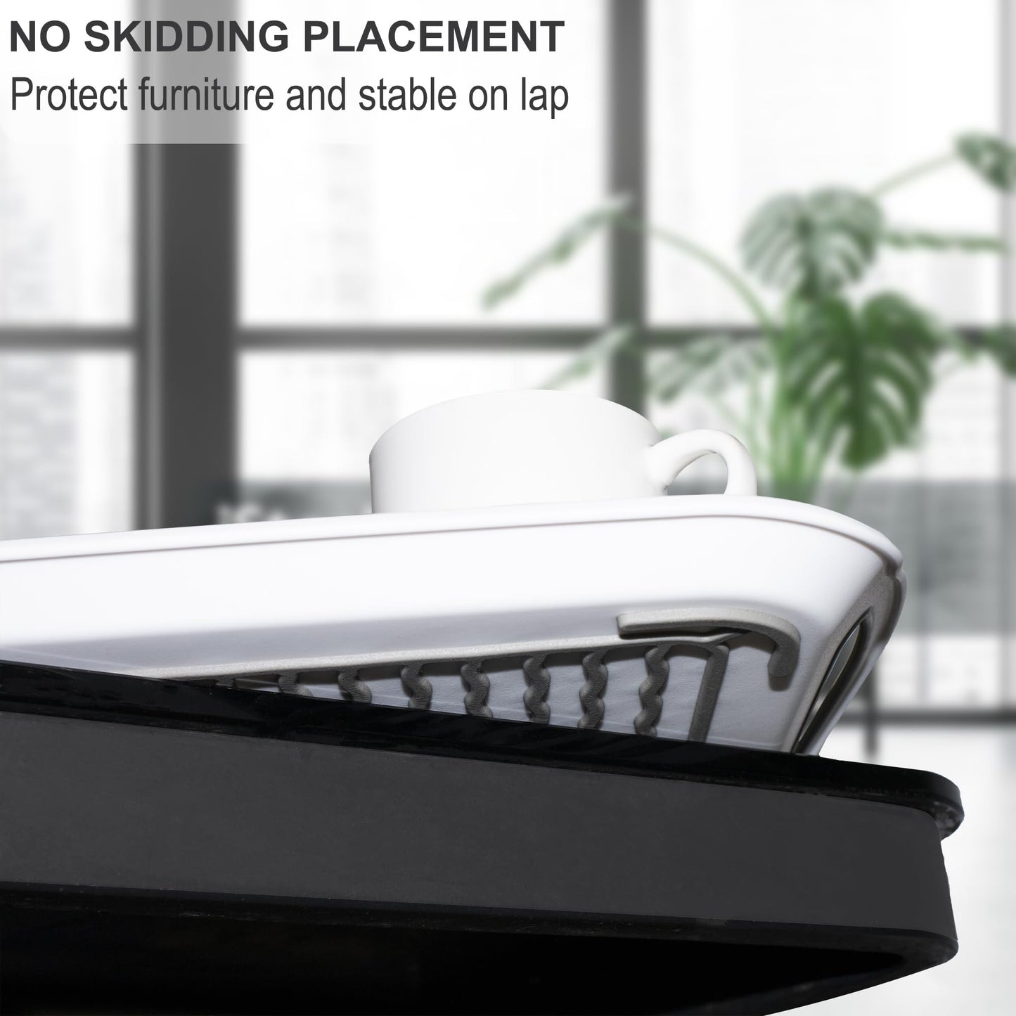 Large Anti-Slip Serving Tray with Handles, Dual Rubber Grippy Lap Food Trays for Eating, Dinning, Breakfast, on Couch/TV, Black & White - Set of 2