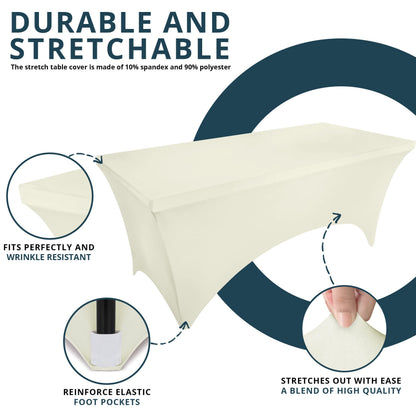 Utopia Kitchen Spandex Tablecloth 2 Pack [6FT, Ivory] Tight, Fitted, Washable and Wrinkle Resistant Stretch Table Cloth Rectangle Cover for Trade Show, Weddings & Parties [72Lx30Wx30H Inch]